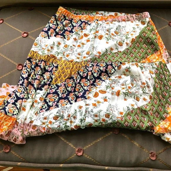 Sold Coldwater Creek Patchwork Tiered Pull On Multicolored Maxi Skirt (PL), NWOT - Picture 5 of 8